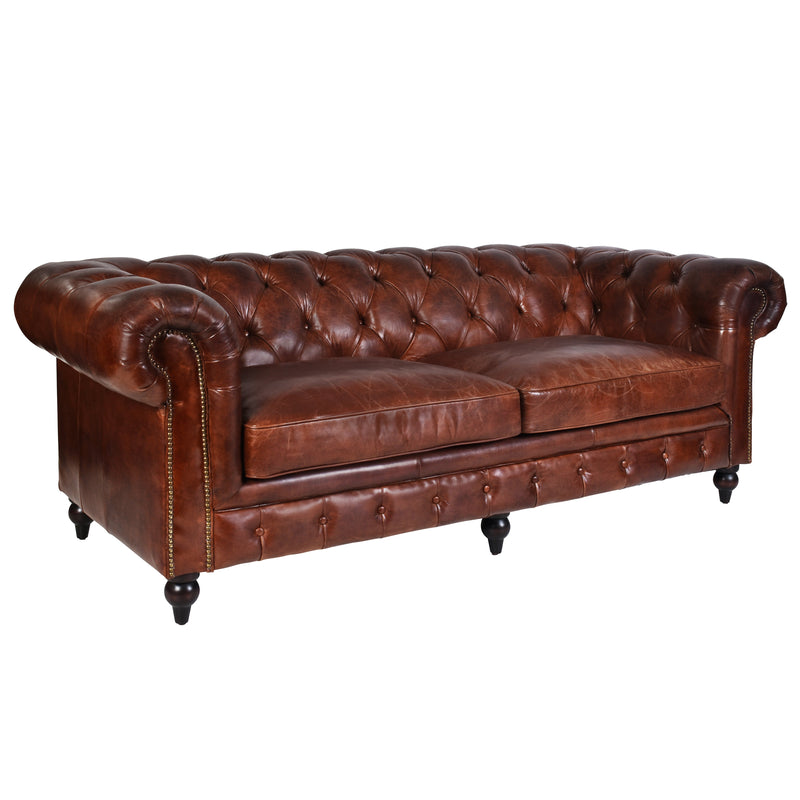 Windsor 3.5 Seater Vintage Leather Chesterfield Sofa-Dovetailed &amp; Doublestitched