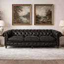 Windsor 4 Seater Black Leather Chesterfield Sofa-Dovetailed &amp; Doublestitched