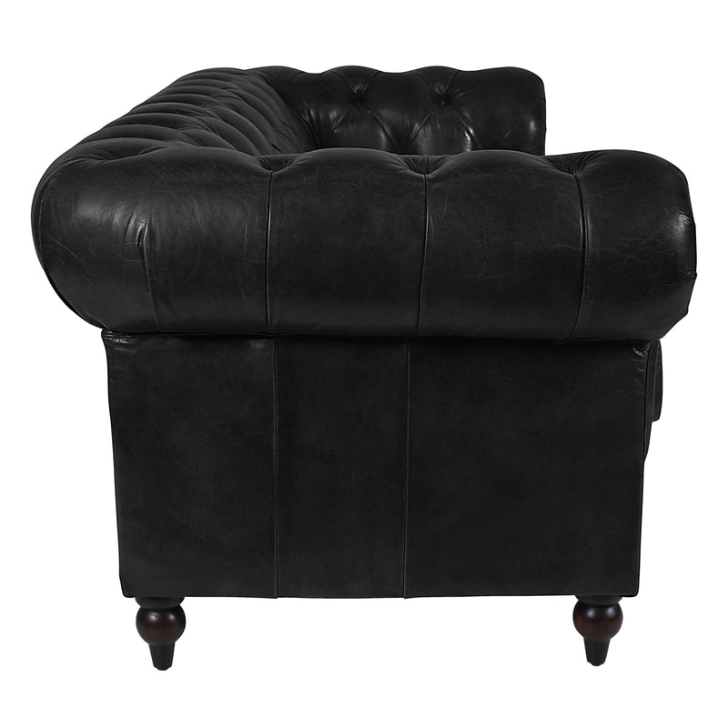 Windsor 4 Seater Black Leather Chesterfield Sofa-Dovetailed &amp; Doublestitched