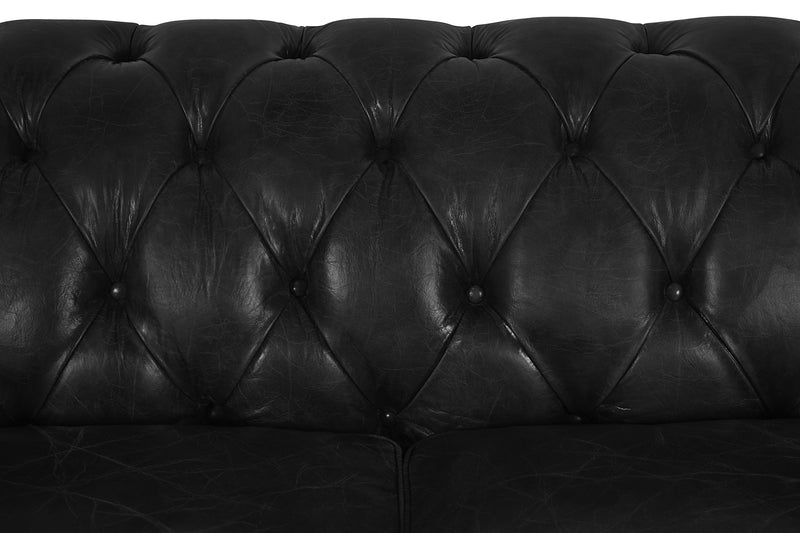 Windsor 4 Seater Black Leather Chesterfield Sofa-Dovetailed &amp; Doublestitched