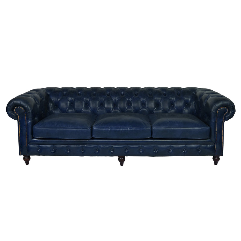 Windsor 4 Seater Blue Leather Chesterfield Sofa-Dovetailed &amp; Doublestitched