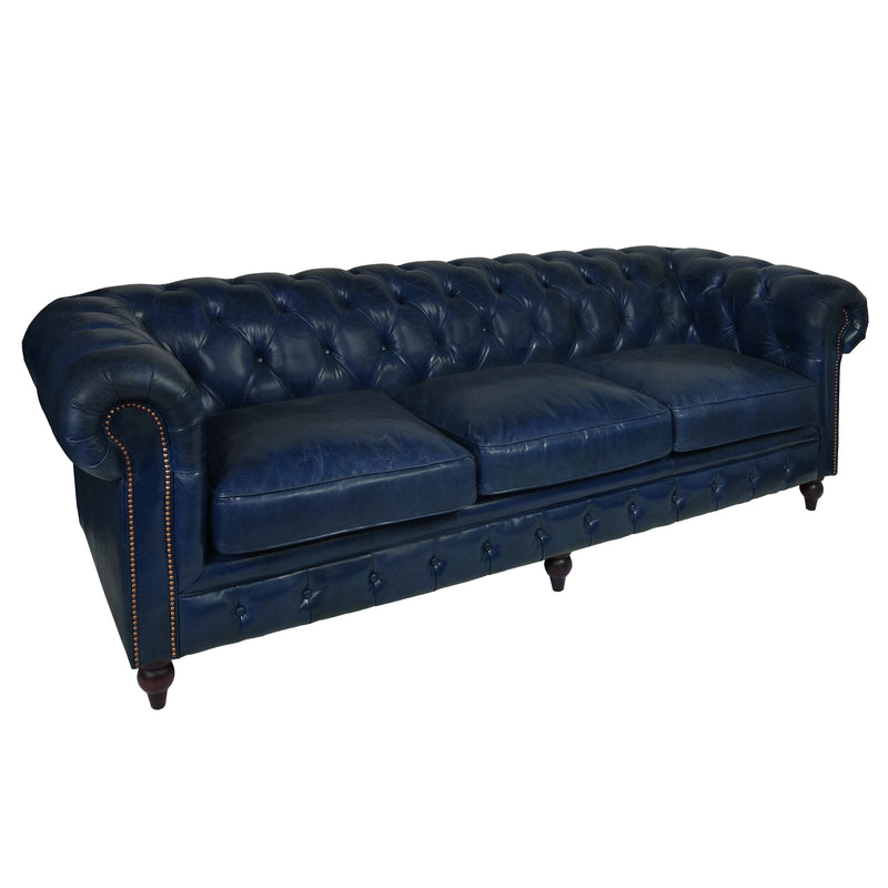 Windsor 4 Seater Blue Leather Chesterfield Sofa-Dovetailed &amp; Doublestitched