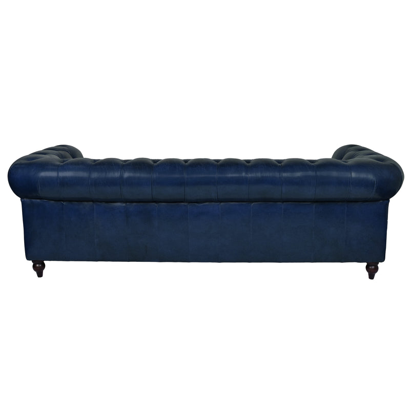 Windsor 4 Seater Blue Leather Chesterfield Sofa-Dovetailed &amp; Doublestitched