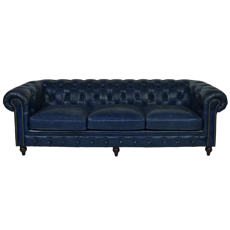 Windsor 4 Seater Blue Leather Chesterfield Sofa-Dovetailed &amp; Doublestitched