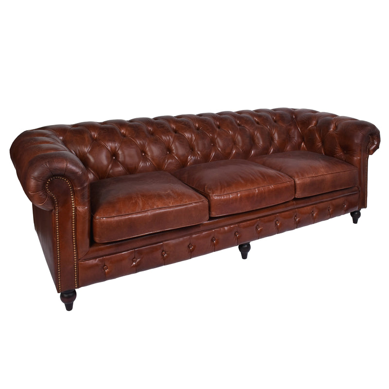 Windsor 4 Seater Vintage Leather Chesterfield Sofa-Dovetailed &amp; Doublestitched