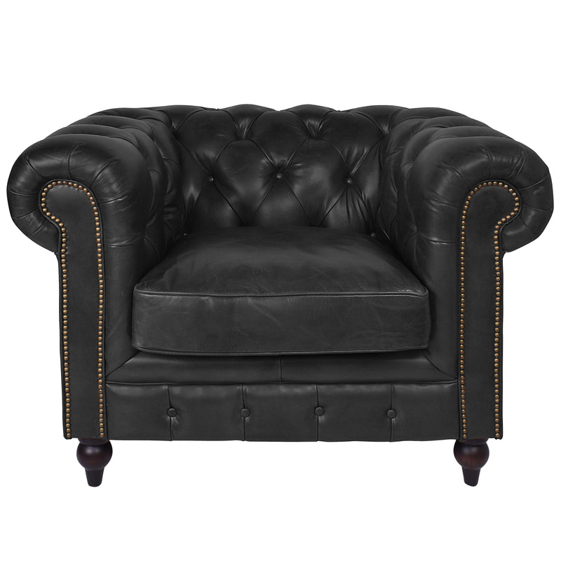 Windsor Black Leather Chesterfield Armchair-Dovetailed &amp; Doublestitched