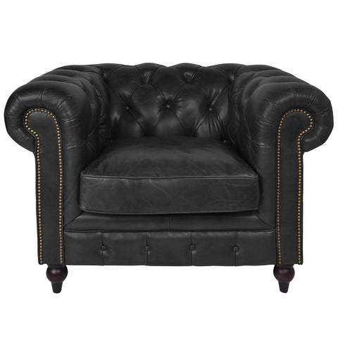 Windsor Black Leather Chesterfield Armchair