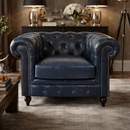 Windsor Blue Leather Chesterfield Armchair-Dovetailed &amp; Doublestitched