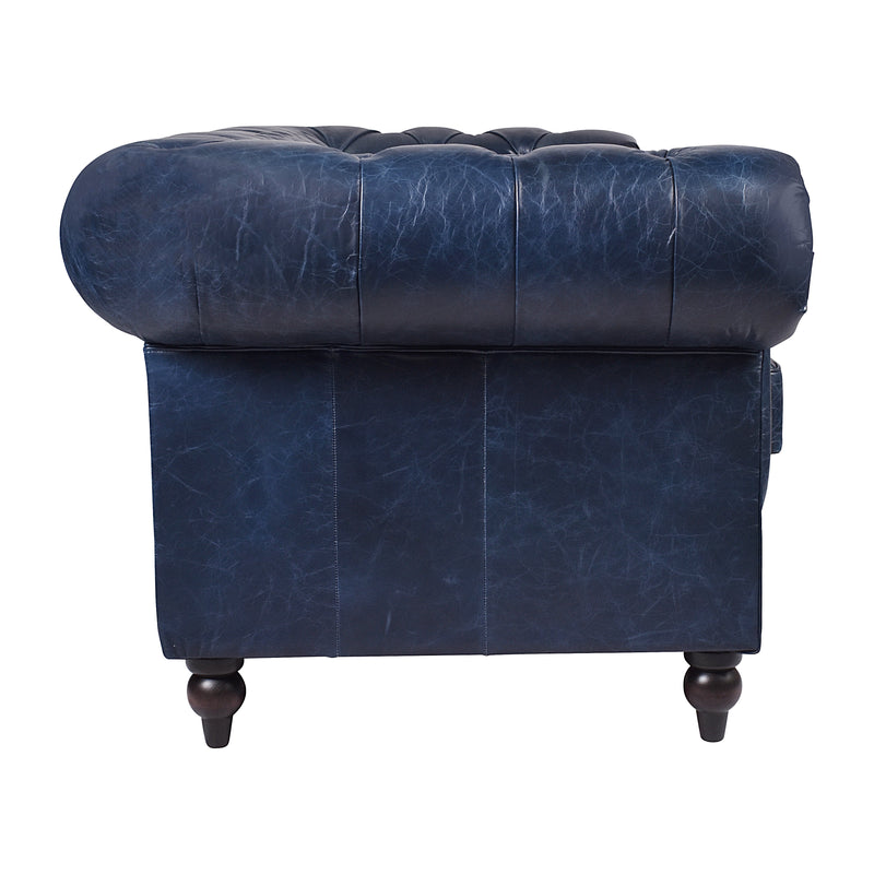 Windsor Blue Leather Chesterfield Armchair-Dovetailed &amp; Doublestitched