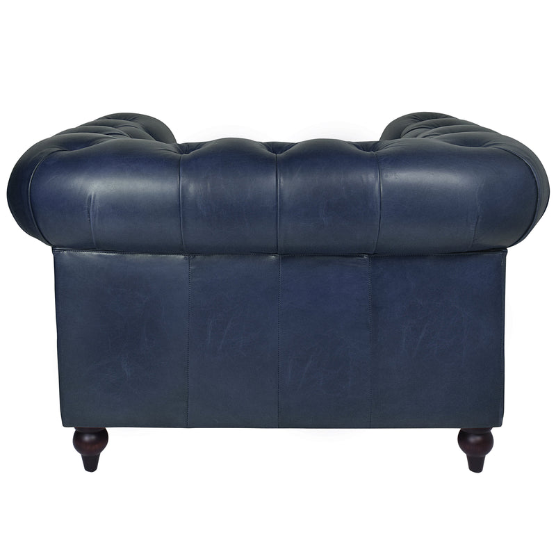 Windsor Blue Leather Chesterfield Armchair-Dovetailed &amp; Doublestitched