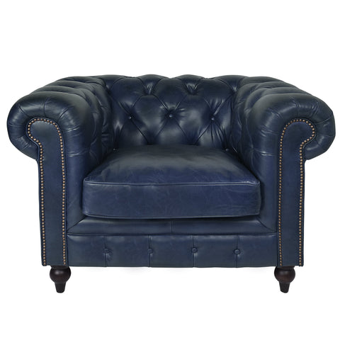 Windsor Blue Leather Chesterfield Armchair