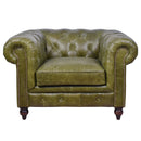 Windsor British Green Leather Chesterfield Armchair-Dovetailed &amp; Doublestitched