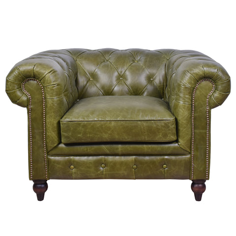 Windsor British Green Leather Chesterfield Armchair