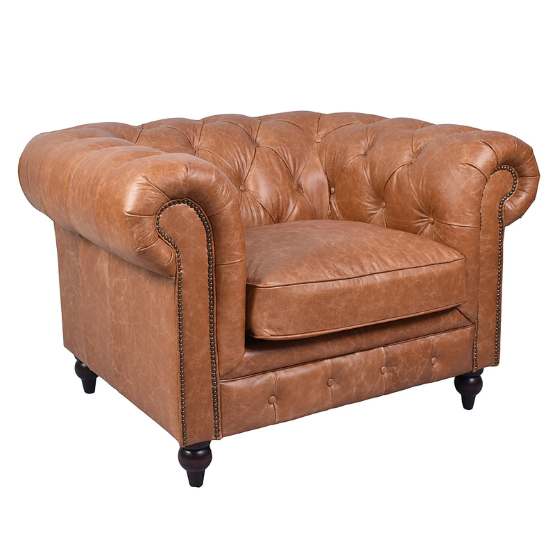 Windsor Colombia Brown Leather Chesterfield Armchair-Dovetailed &amp; Doublestitched
