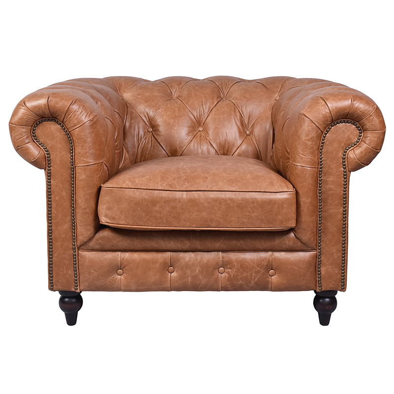 Windsor Colombia Brown Leather Chesterfield Armchair-Dovetailed &amp; Doublestitched