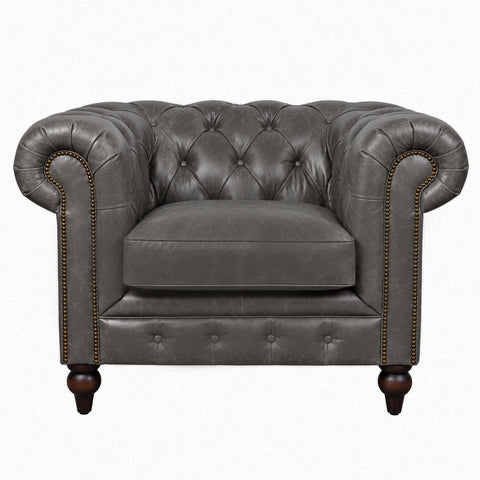Windsor Iron Grey Leather Chesterfield Armchair