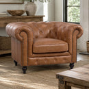 Windsor Tan Leather Chesterfield Armchair-Dovetailed &amp; Doublestitched