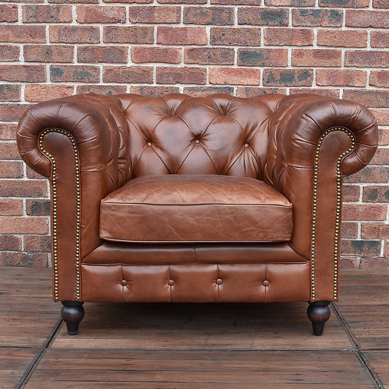 Windsor Vintage Leather Chesterfield Armchair-Dovetailed &amp; Doublestitched