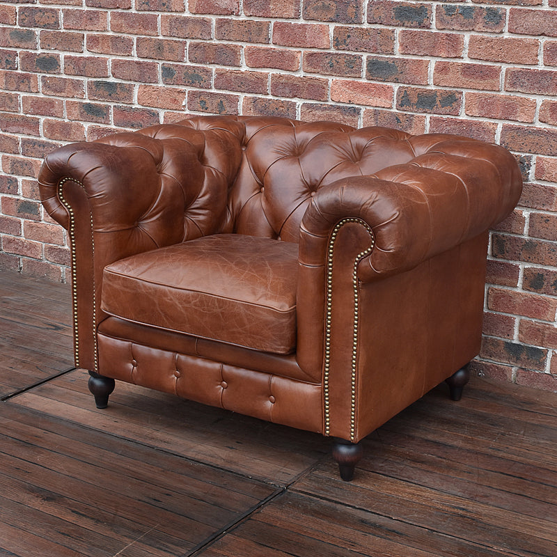 Windsor Vintage Leather Chesterfield Armchair-Dovetailed &amp; Doublestitched