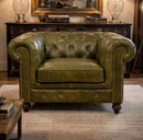 Windsor British Green Leather Chesterfield Armchair