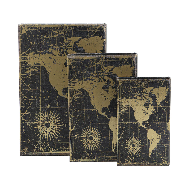 World Map Books (Set of 3)-Dovetailed &amp; Doublestitched