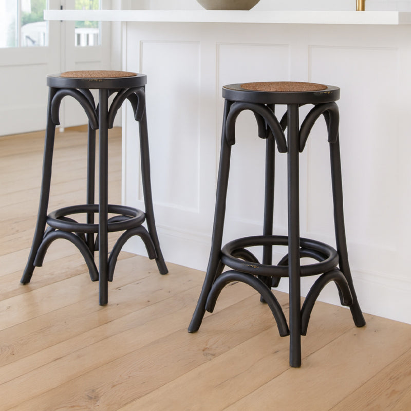Jessie Farmhouse Timber Barstool Black