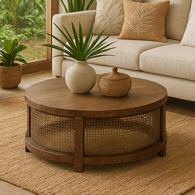 Avoca Birdeye Round Coffee Table in Honey Brown