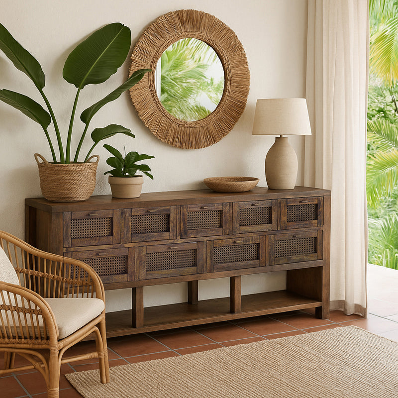 Avoca 9 Drawer Sideboard in Honey Brown