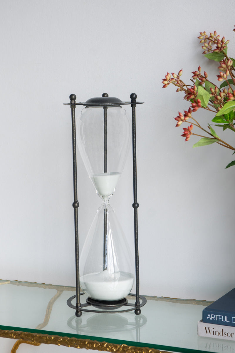 2-Hour Hourglass With Black Metal Stand and White Sand-Dovetailed &amp; Doublestitched