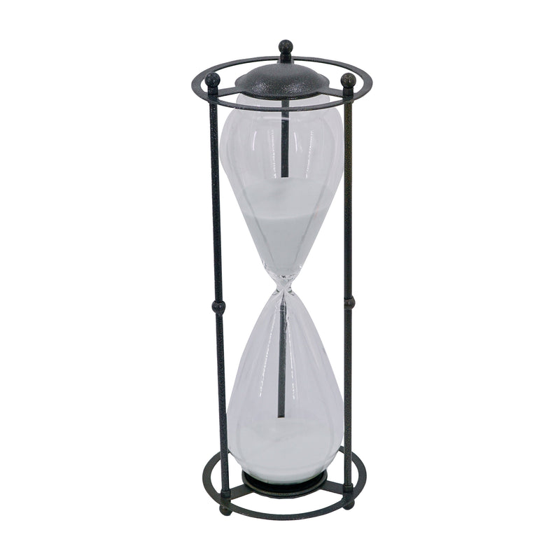2-Hour Hourglass With Black Metal Stand and White Sand-Dovetailed &amp; Doublestitched
