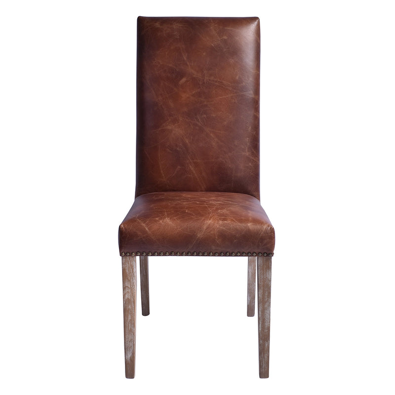 Alfred High Back Leather Dining Chair Grey Wash-Dovetailed &amp; Doublestitched