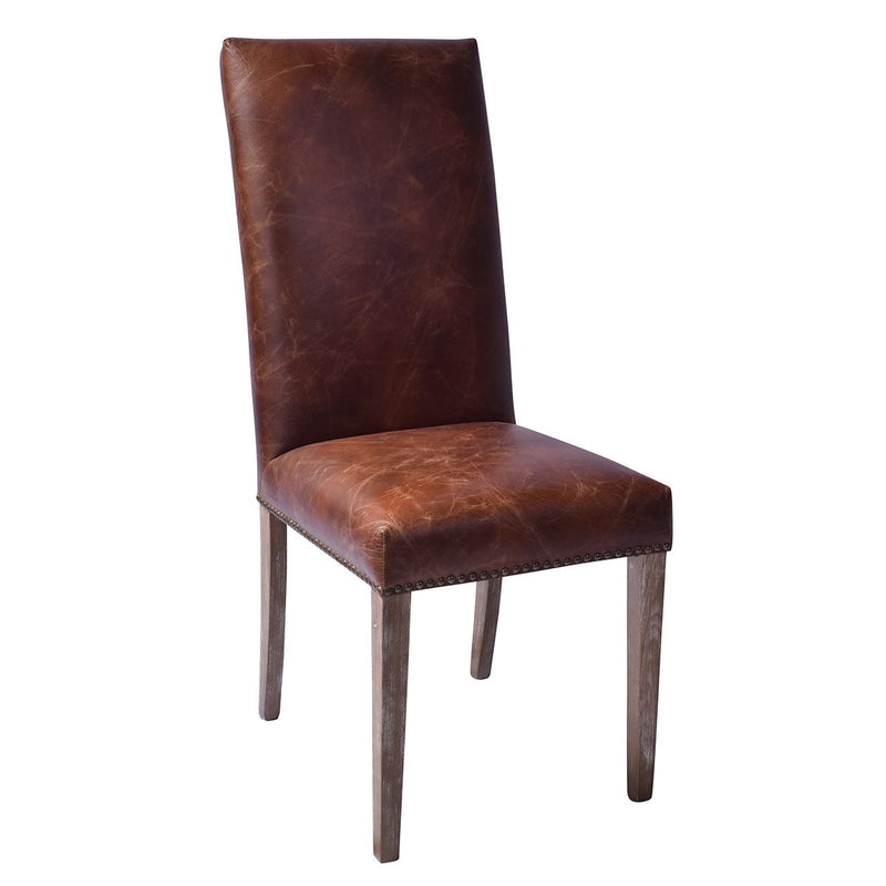 Alfred High Back Leather Dining Chair Grey Wash-Dovetailed &amp; Doublestitched