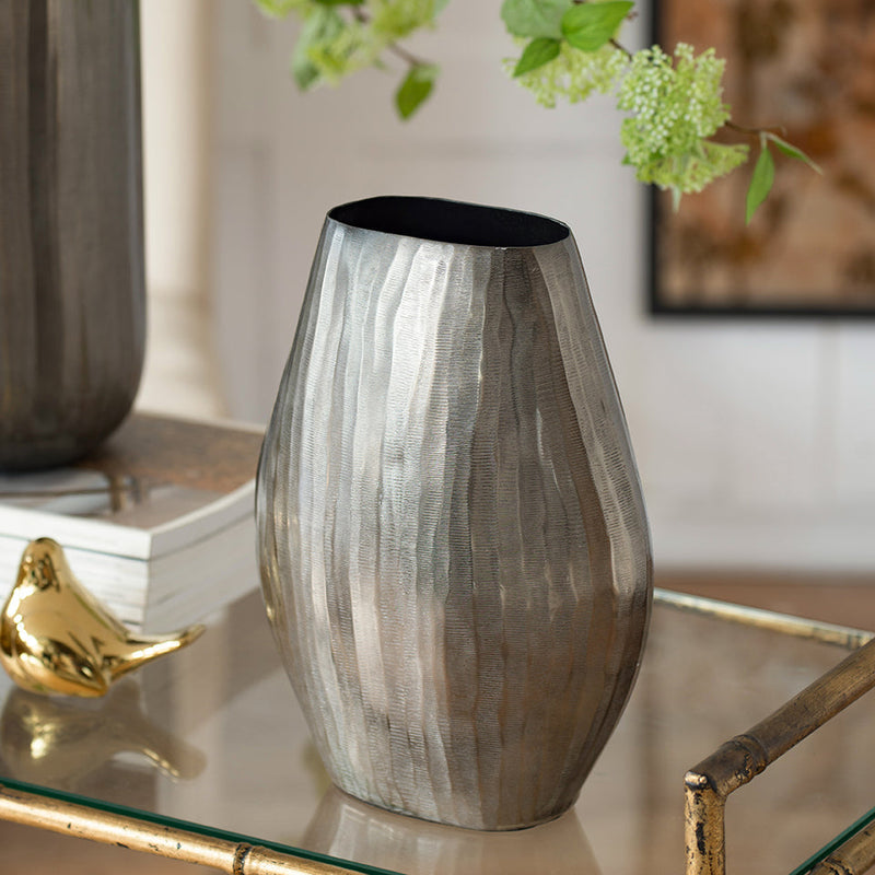 Aluminum Layered Chisel Oval Vase Medium-Dovetailed &amp; Doublestitched