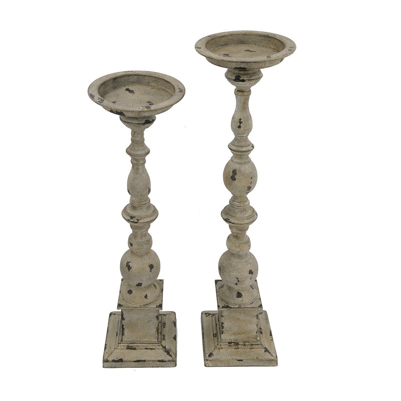Antique White Candle Holder Set of 2-Dovetailed &amp; Doublestitched