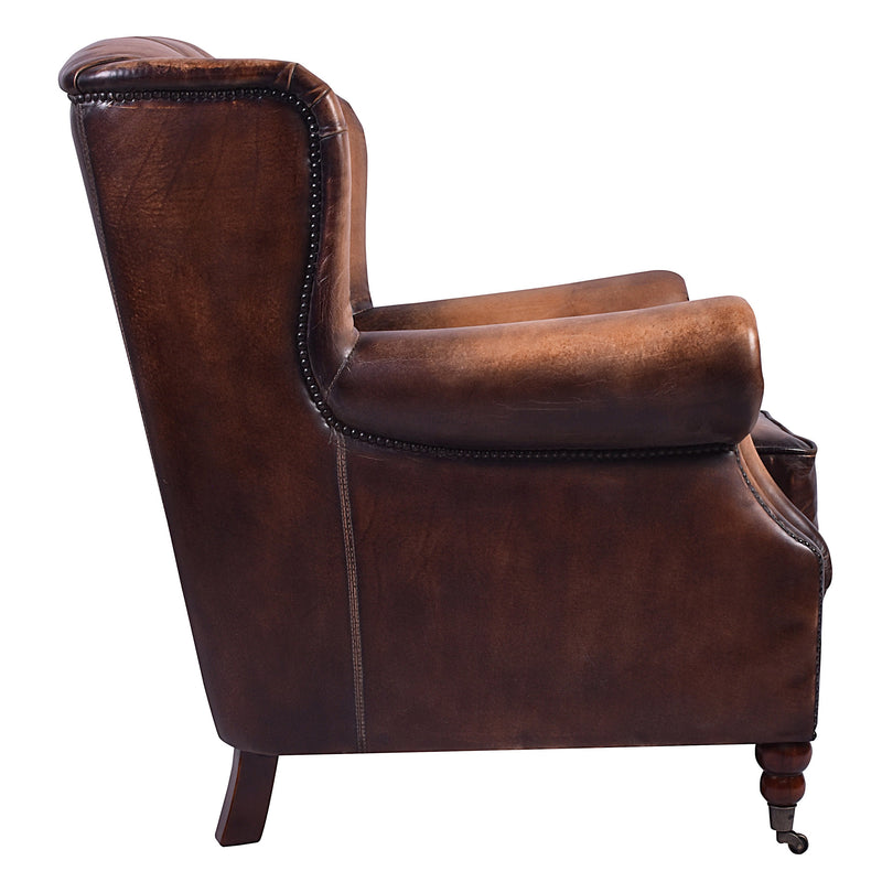 Apollo Antique Leather Wingback Armchair-Dovetailed &amp; Doublestitched