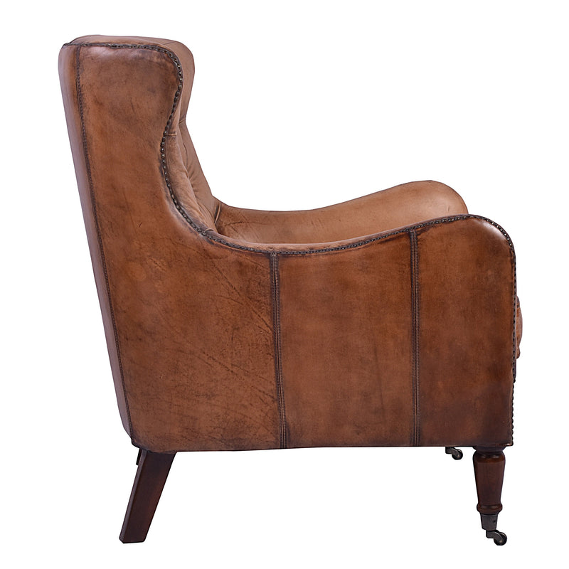 Ashton Antique Caramel Leather Armchair-Dovetailed &amp; Doublestitched