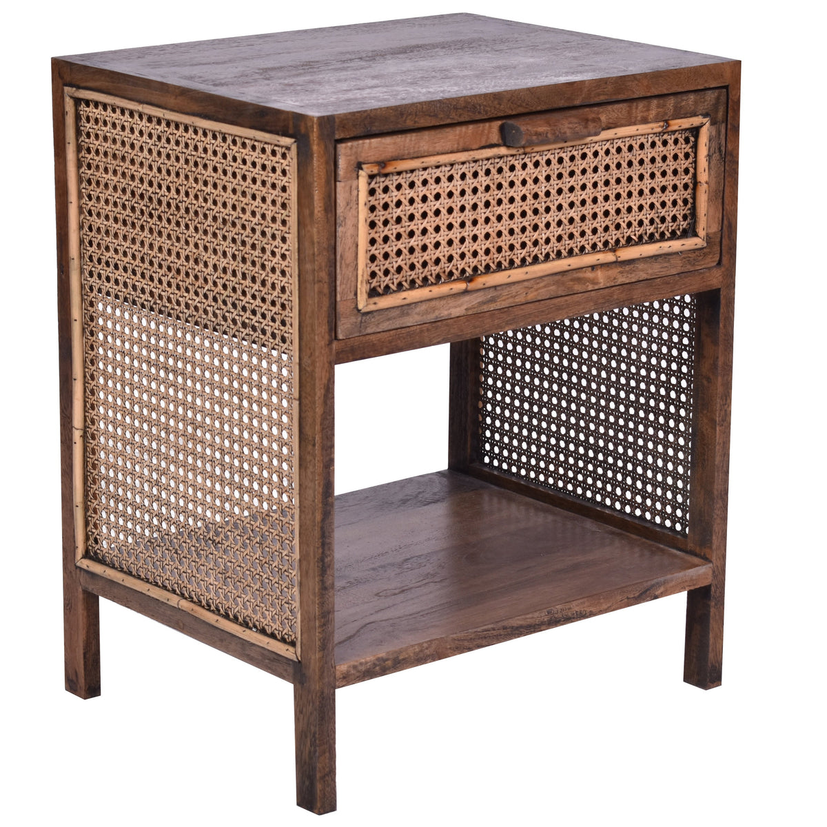 Avoca Brown Rattan Side Table - Tropical Inspired Bedroom