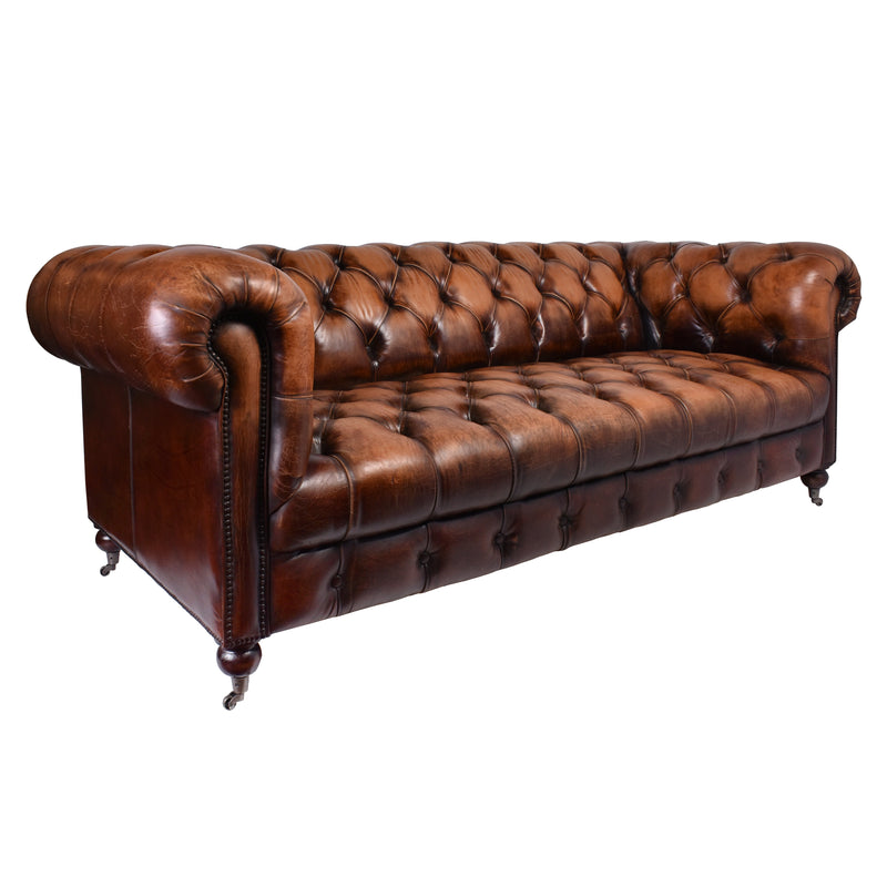 Barrington Antique Leather Chesterfield Sofa - 3 Seater-Dovetailed &amp; Doublestitched