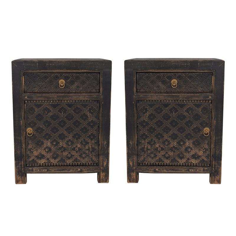 Beijing Bedside Cabinet Pair - Black-Dovetailed &amp; Doublestitched