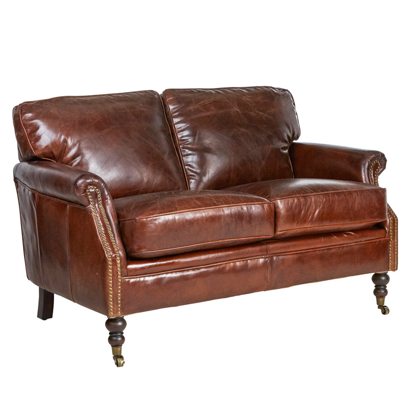 Belgrave Vintage Leather Edwardian Sofa - 2 Seater-Dovetailed &amp; Doublestitched