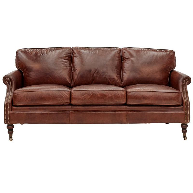 Belgrave Vintage Leather Edwardian Sofa - 3 Seater-Dovetailed &amp; Doublestitched