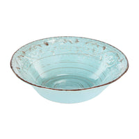 Bella Rustic Serving Bowl Aqua-Dovetailed &amp; Doublestitched