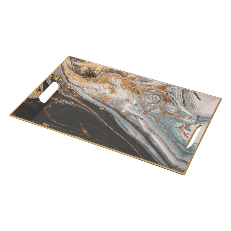 Black & Beige Abstract Decorative Rectangle Tray-Dovetailed &amp; Doublestitched