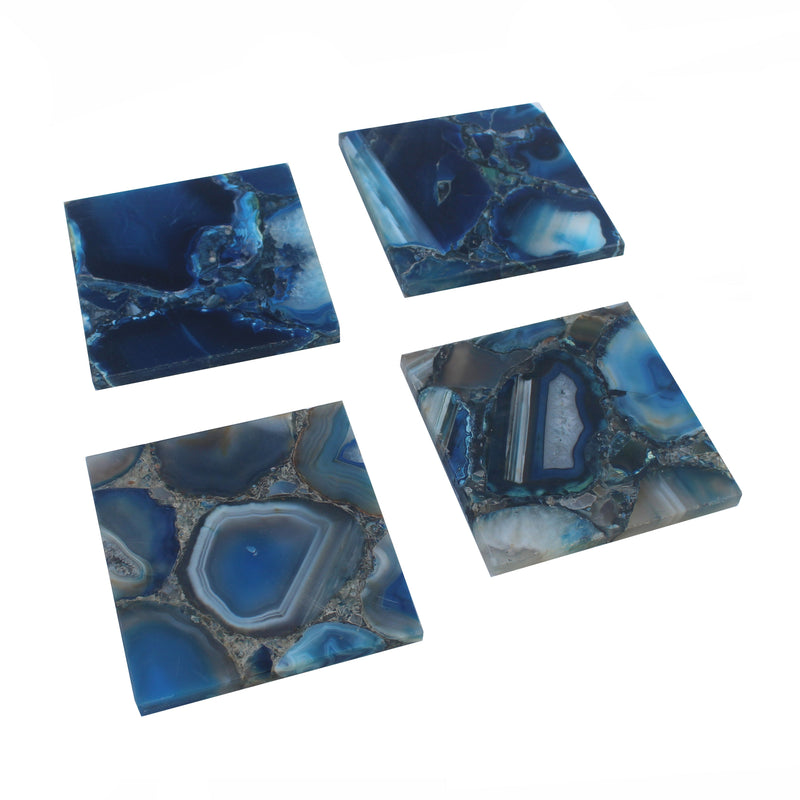 Blue Agate Coasters Set of 4-Dovetailed &amp; Doublestitched