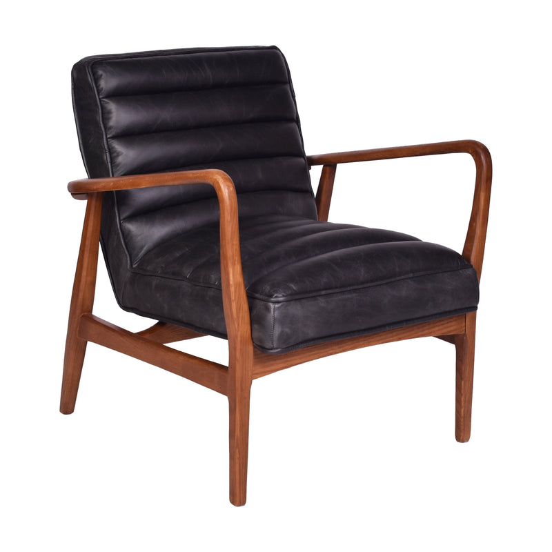 Borsen Black Leather Mid Century Armchair-Dovetailed &amp; Doublestitched