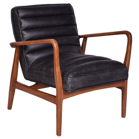 Borsen Black Leather Mid Century Armchair