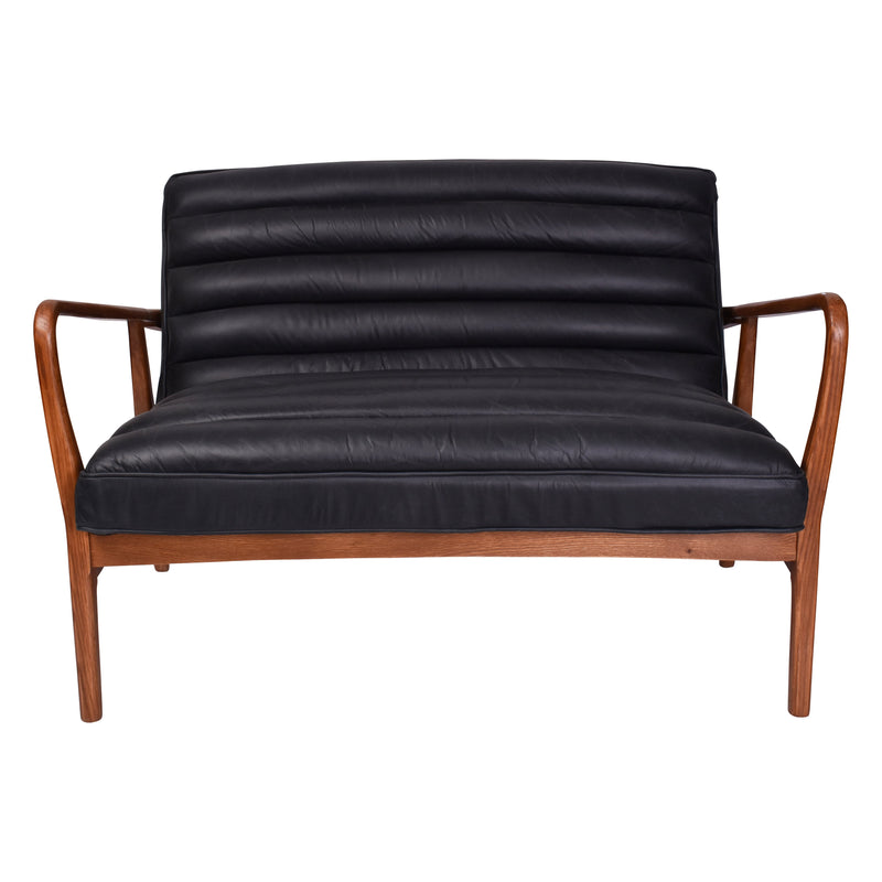 Borsen Black Leather Mid Century Sofa-Dovetailed &amp; Doublestitched