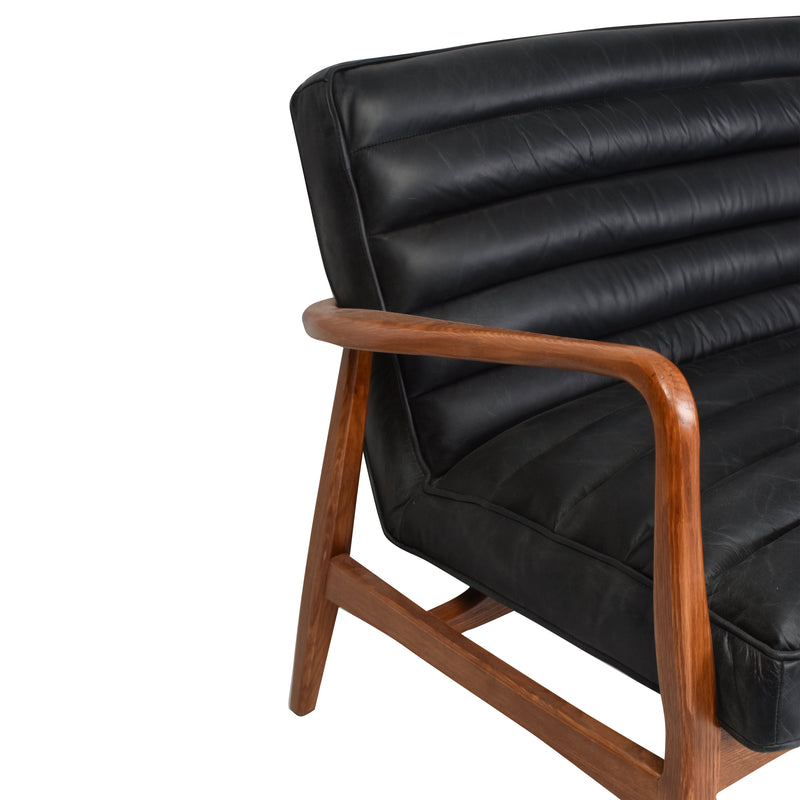 Borsen Black Leather Mid Century Sofa-Dovetailed &amp; Doublestitched