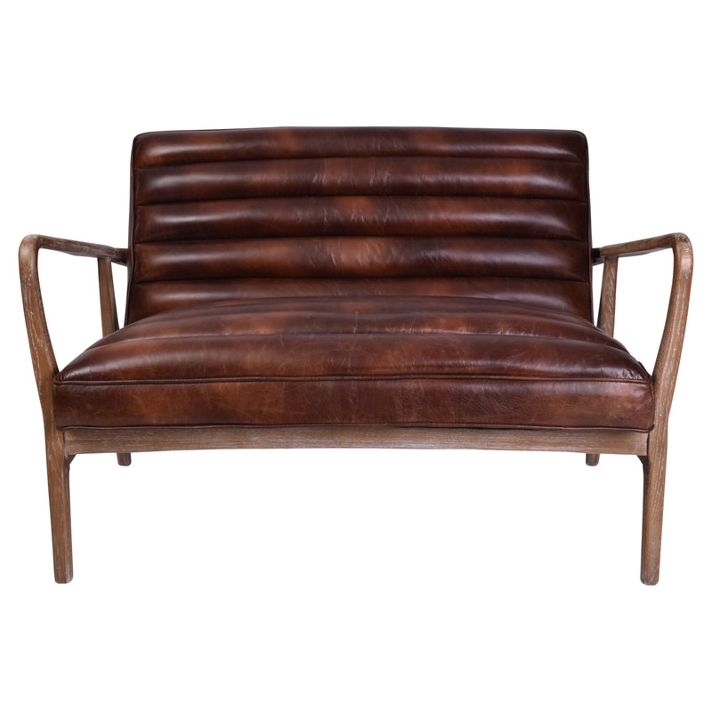 Borsen Distressed Brown Leather Mid Century Sofa-Dovetailed &amp; Doublestitched