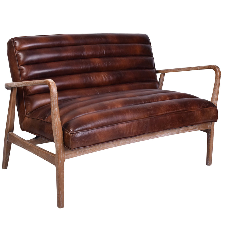 Borsen Distressed Brown Leather Mid Century Sofa-Dovetailed &amp; Doublestitched